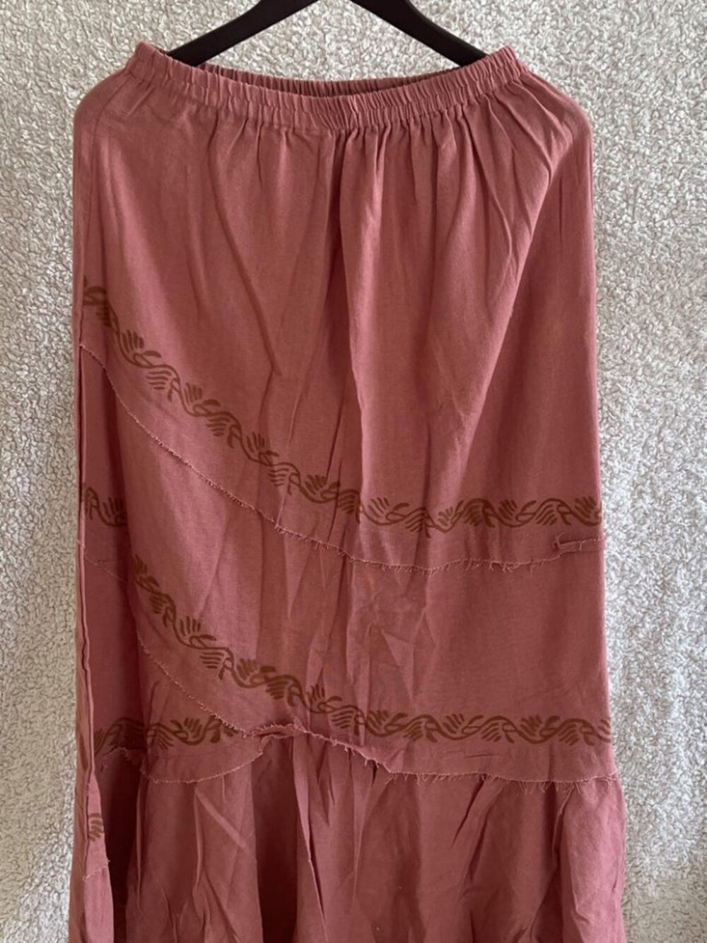 Thearah Pink Organic Cotton Hand Printed Maxi Skirt, Wave Border - Picture 1 of 2